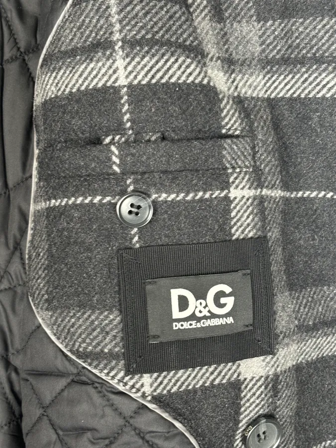 2000s Dolce & Gabbana Grey Tartan Checkered Officer Caban Jacket - Image 10