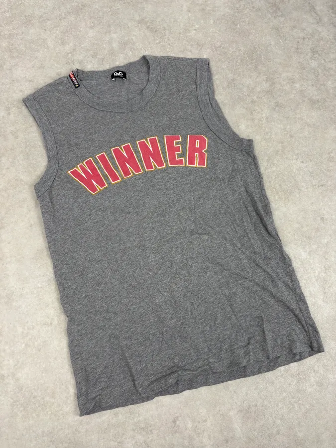 2000s Dolce & Gabbana Grey Winner Tank Top - Image 4