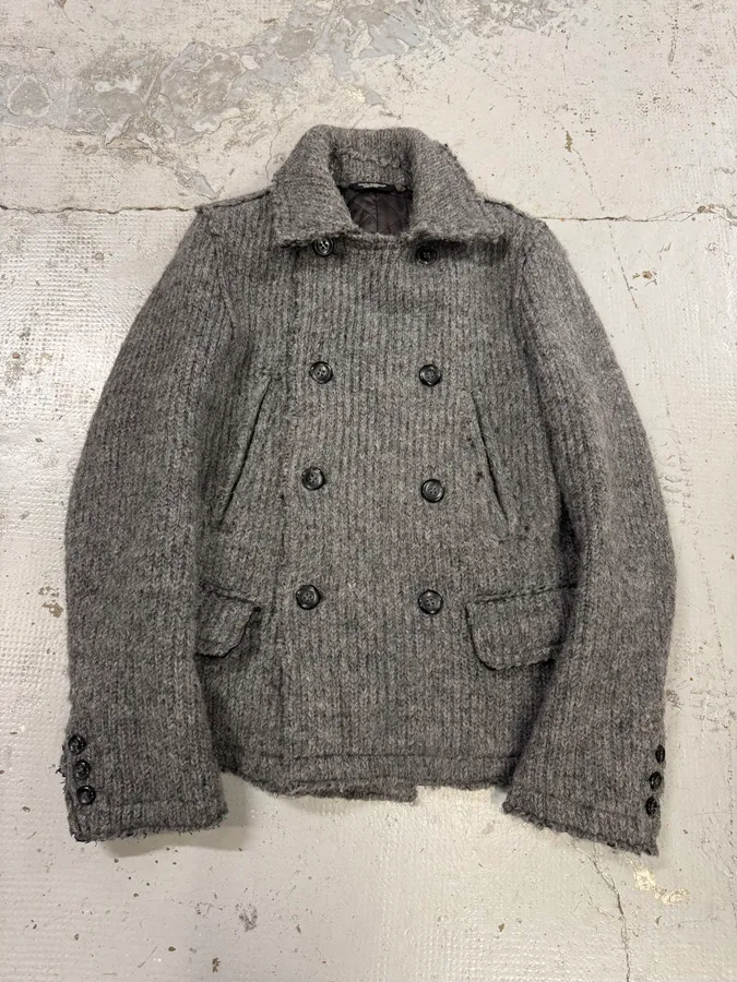 2000s Dolce & Gabbana Grey Wool Buttoned Peacoat Jacket