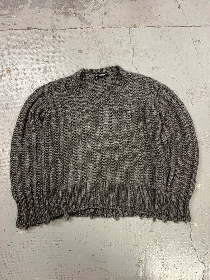 2000s Dolce & Gabbana Grey Wool V Neck Sweater