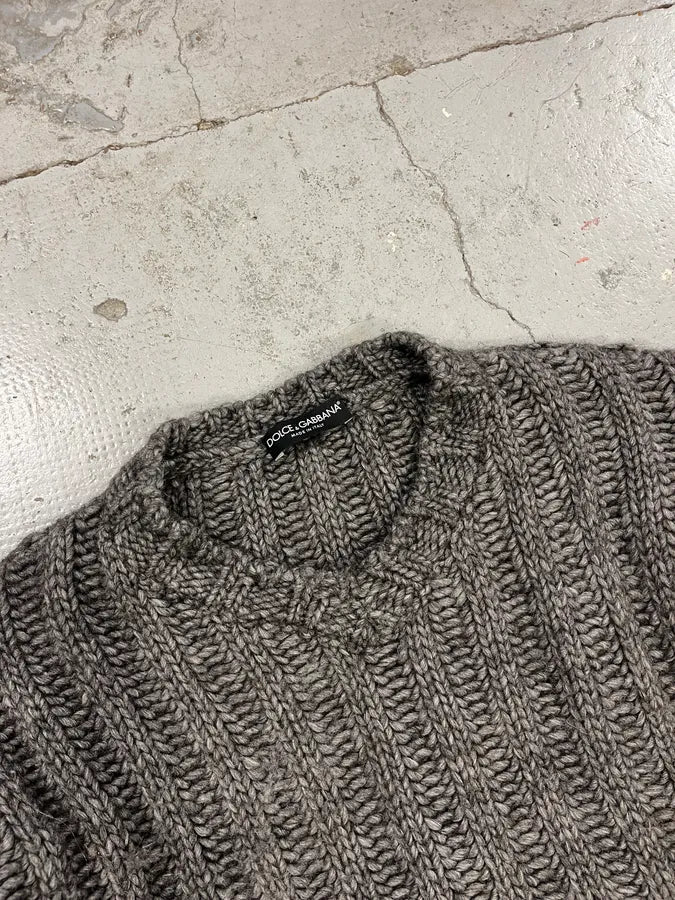 2000s Dolce & Gabbana Grey Wool V Neck Sweater - Image 5