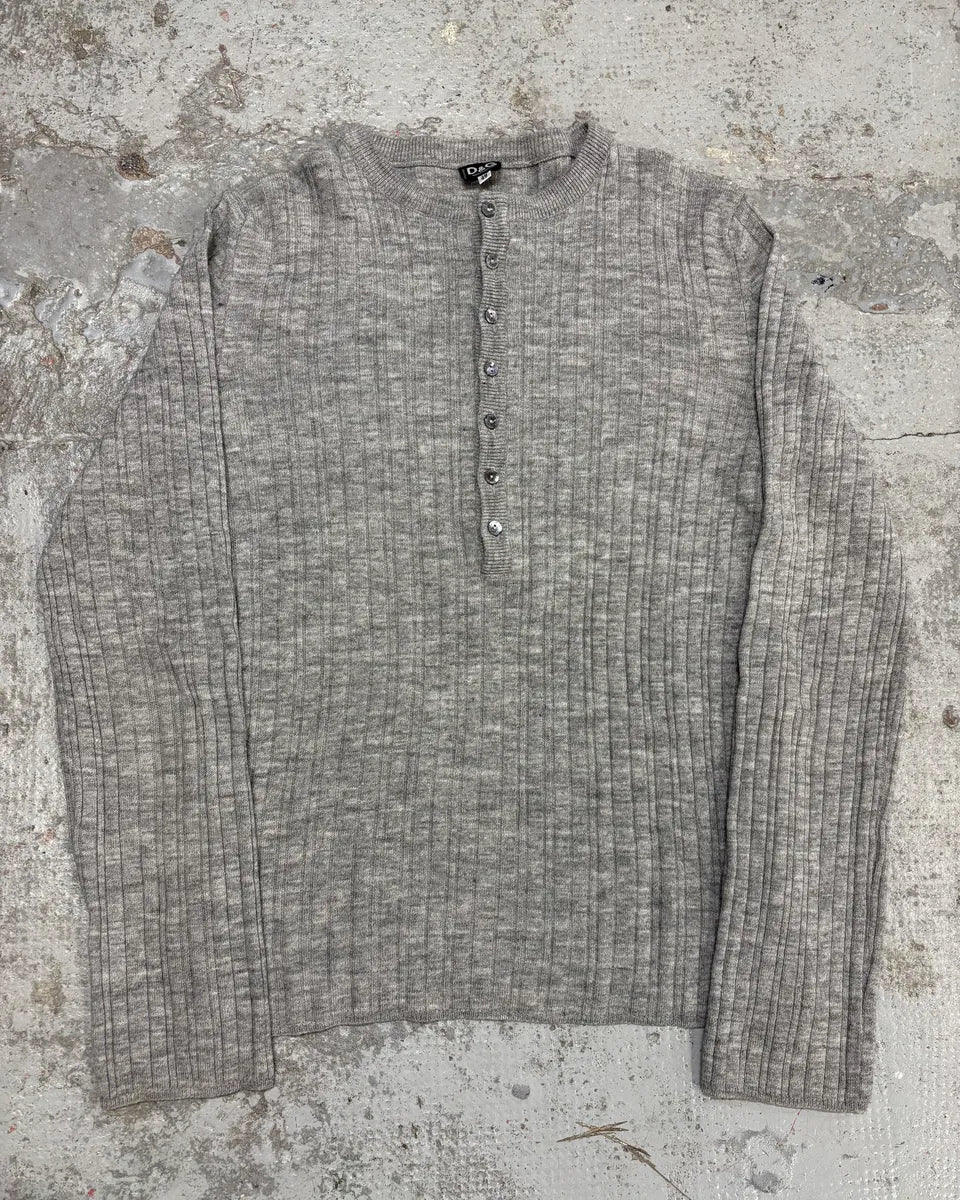2000s Dolce & Gabbana Henley Grey Wool Longsleeves