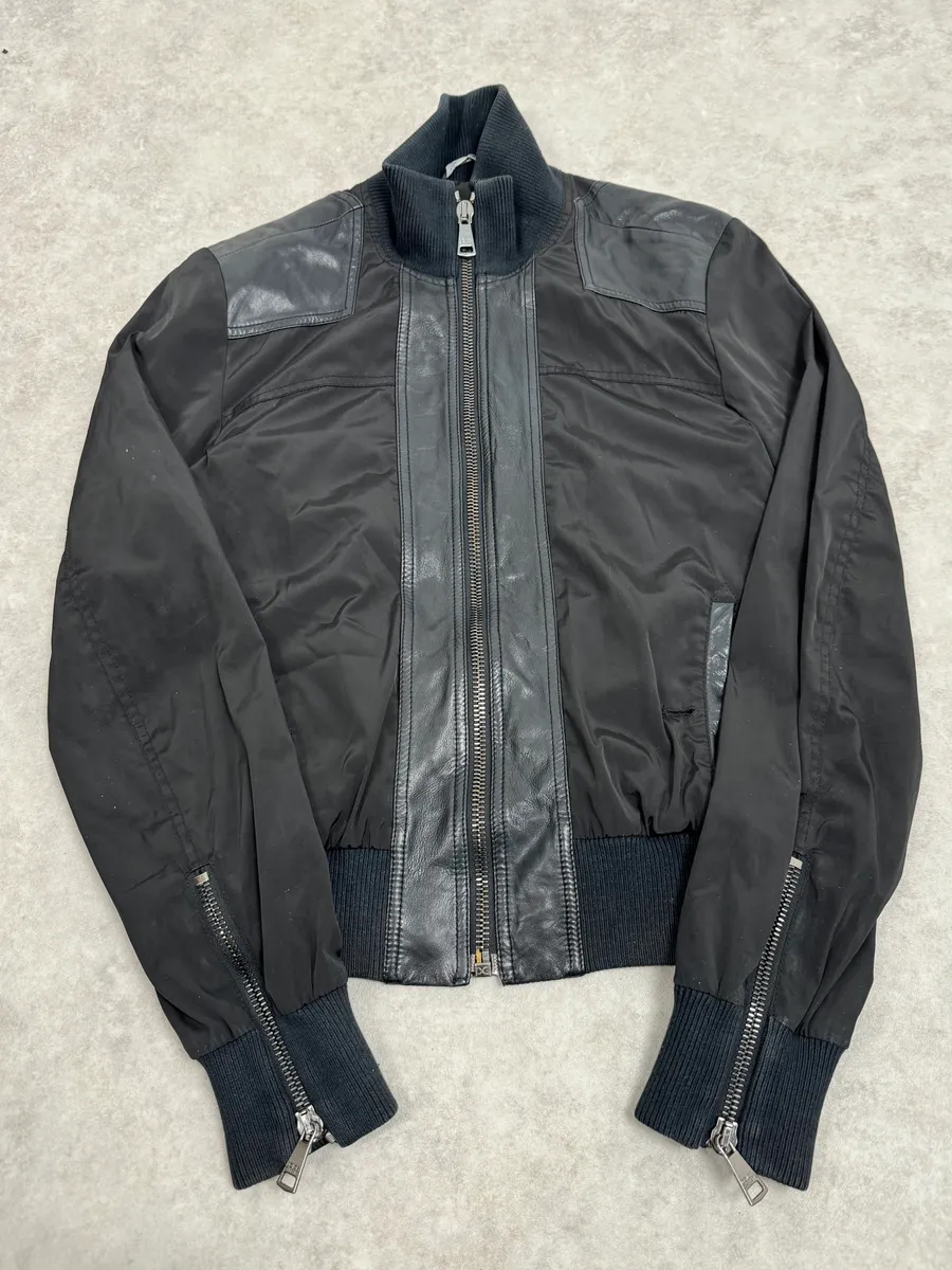 2000s Dolce & Gabbana Hybrid Black Leather Nylon Jacket - Image 4