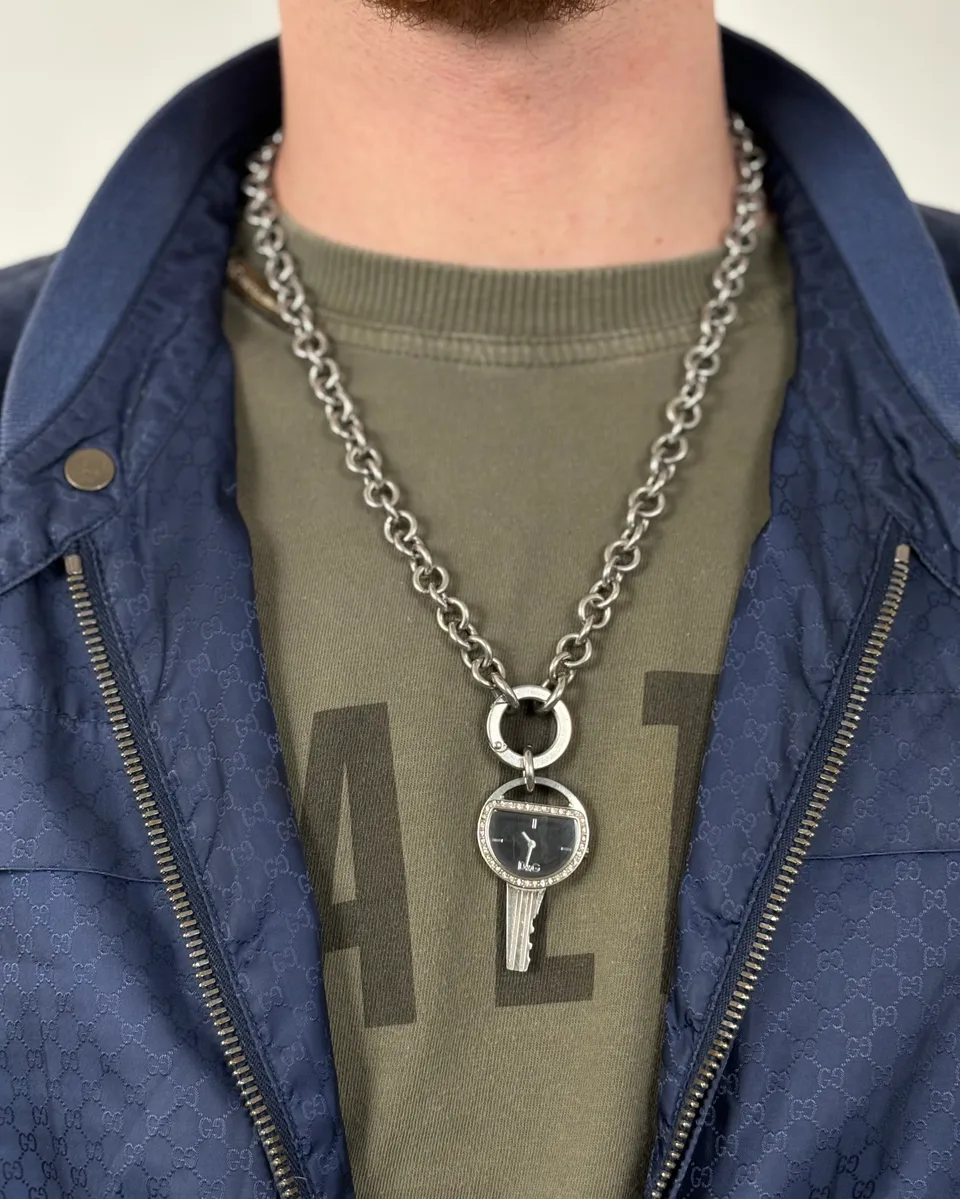 2000s Dolce & Gabbana Key Chain Grey Steel Necklace - Image 2