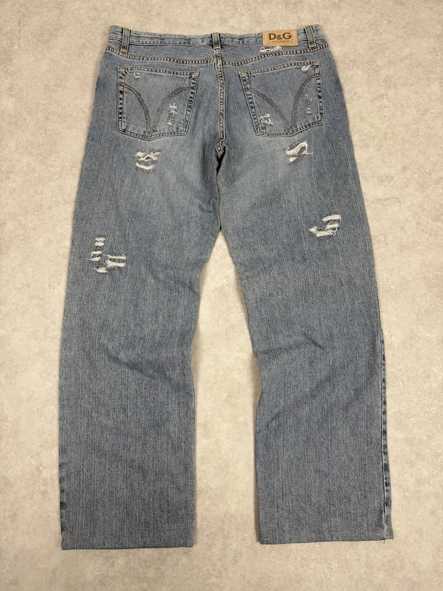 2000s Dolce & Gabbana Large Distressed Blue Denim Jeans - Image 5