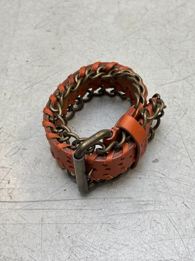 2000s Dolce & Gabbana Leather & Chain Cuff Bracelet