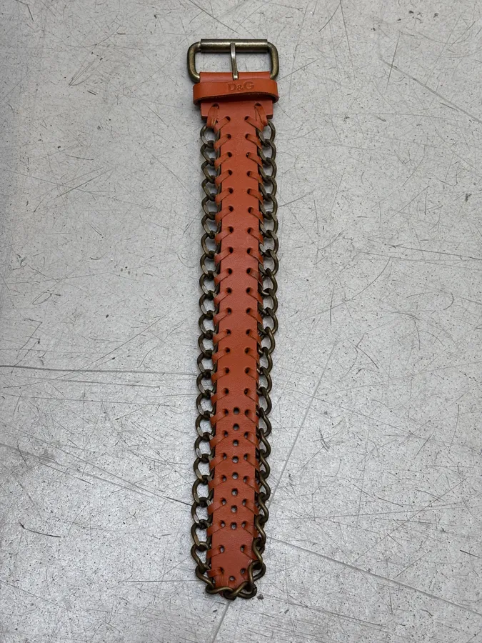 2000s Dolce & Gabbana Leather & Chain Cuff Bracelet - Image 2