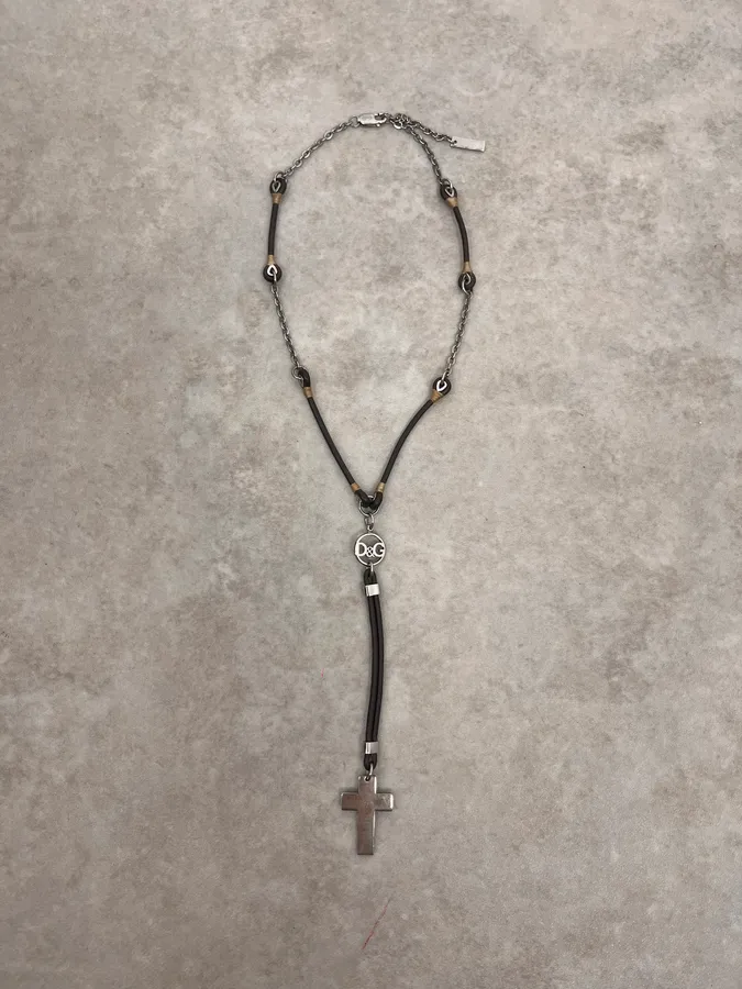 2000s Dolce & Gabbana Leather Cross Necklace