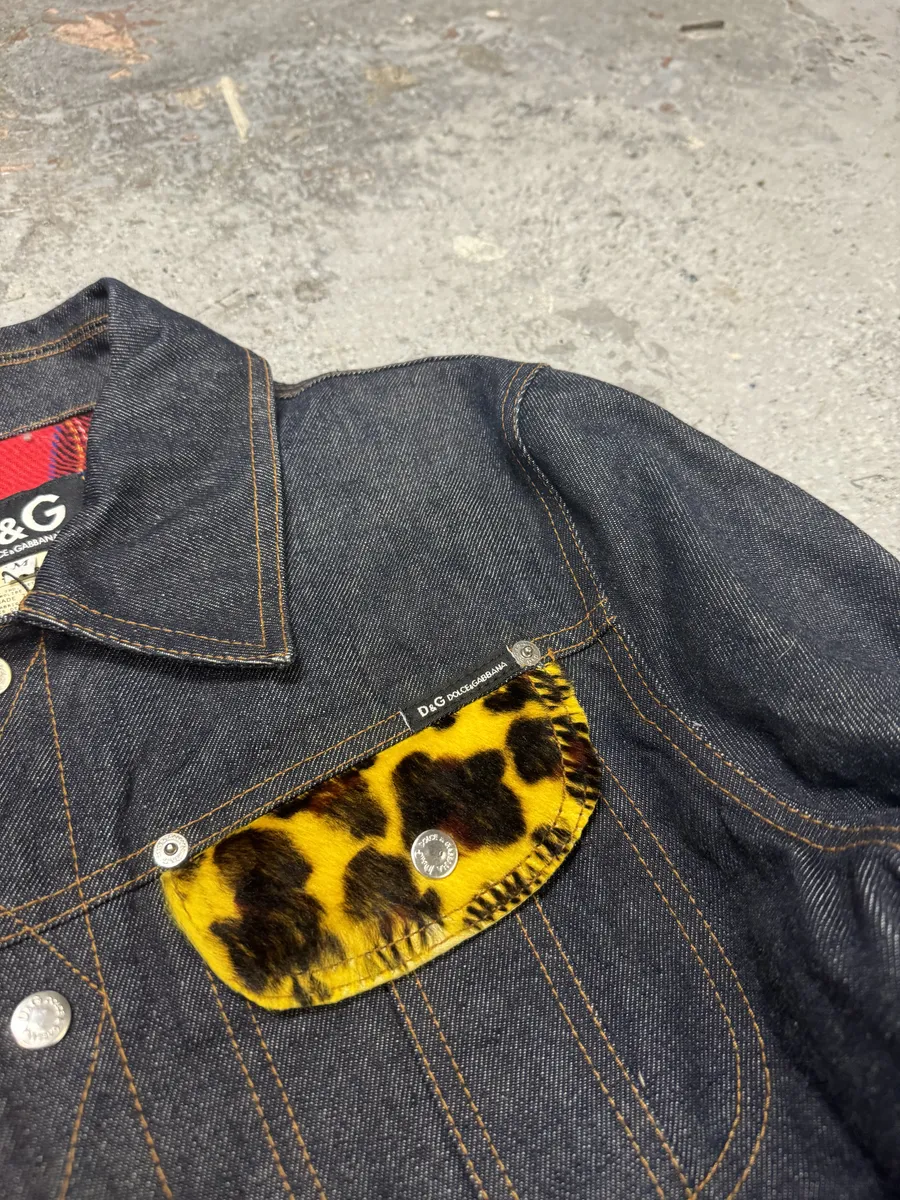 2000s Dolce & Gabbana Leopard Fur Denim Jacket - Image 4