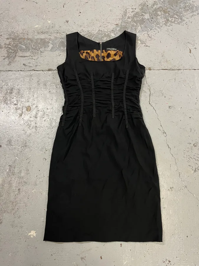 2000s Dolce & Gabbana Leopard Lining Black Dress - Image 3