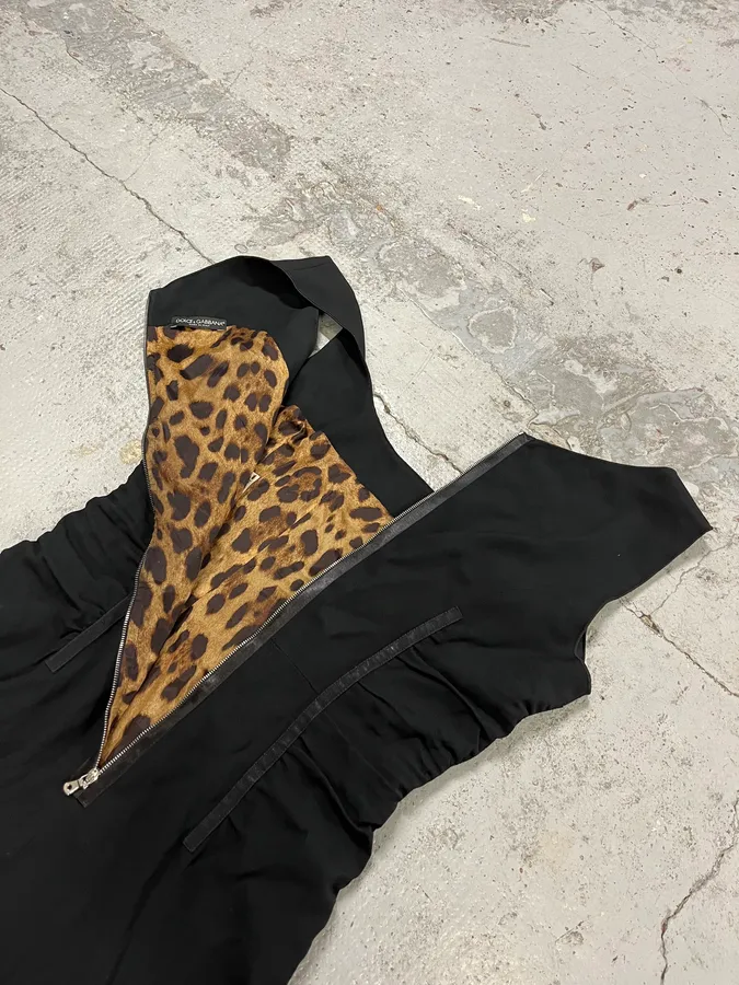 2000s Dolce & Gabbana Leopard Lining Black Dress - Image 8