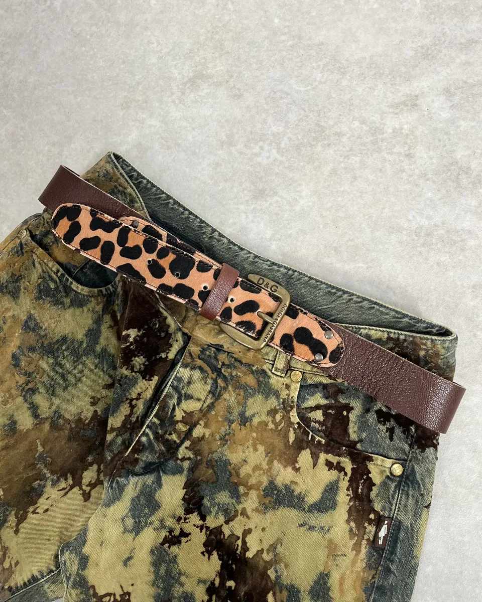 2000s Dolce & Gabbana Leopard Print Pony Hair Brown Leather Belt