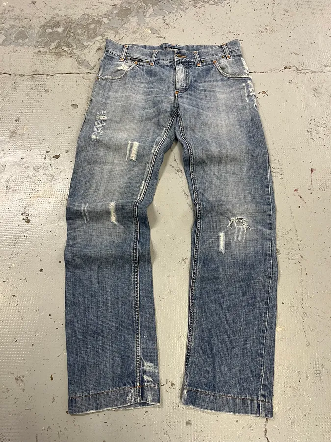 2000s Dolce & Gabbana Light Blue Denim Distressed Jeans