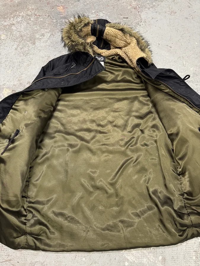 2000s Dolce & Gabbana Long Detachable Hood Black Bomber Jacket - Image 9