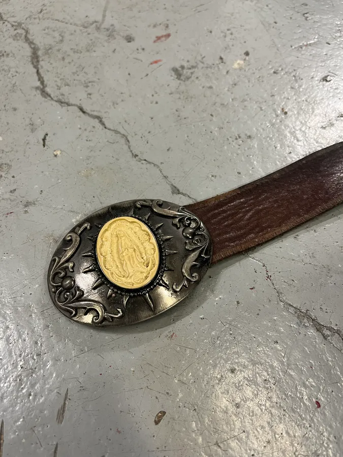 2000s Dolce & Gabbana Maria Ornament Buckle Brown Leather Belt - Image 6