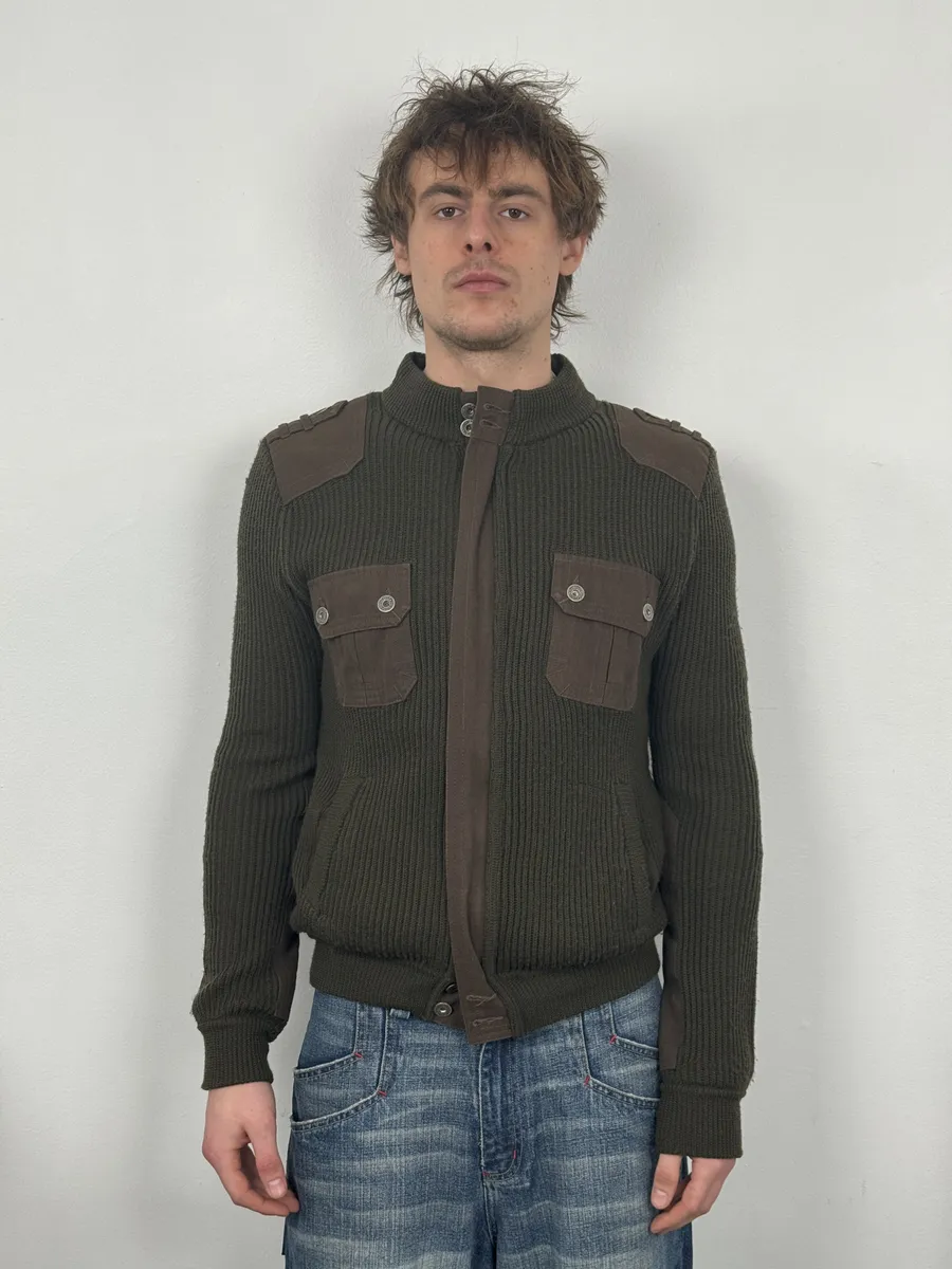 2000s Dolce & Gabbana Military Green Two Tone Cargo Zip-up Sweater - Image 2