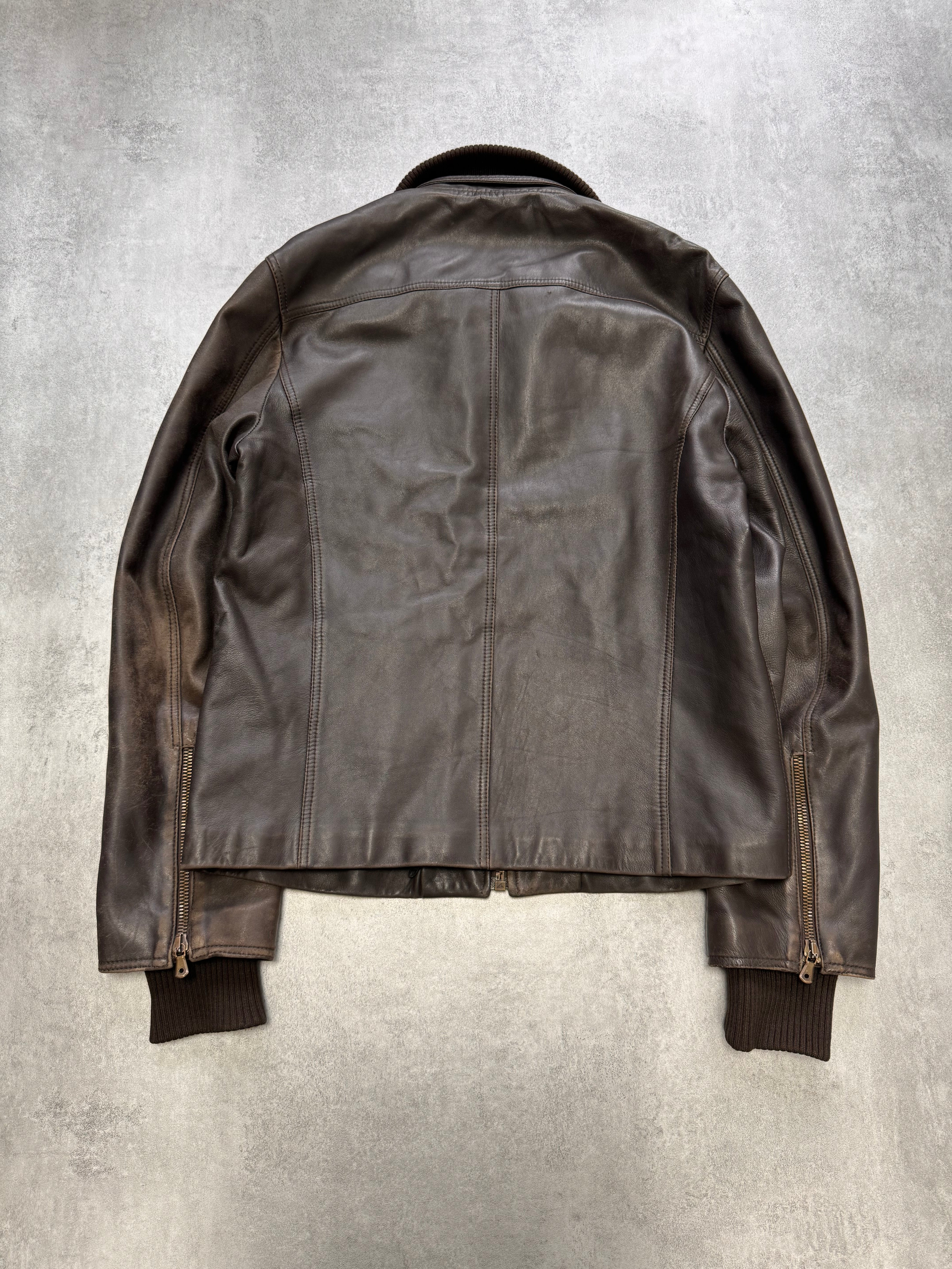 2000s Dolce & Gabbana Minimalist Distressed Leather Jacket - Image 3