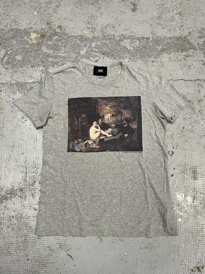 2000s Dolce & Gabbana Monet « Dejeuner » Grey T-Shirt