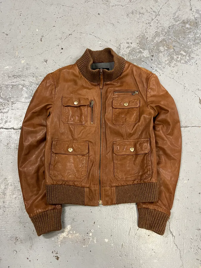 2000s Dolce & Gabbana Multi Pockets Brown Leather Jacket