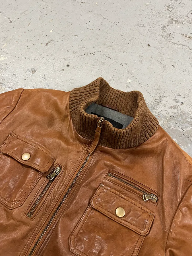 2000s Dolce & Gabbana Multi Pockets Brown Leather Jacket - Image 5