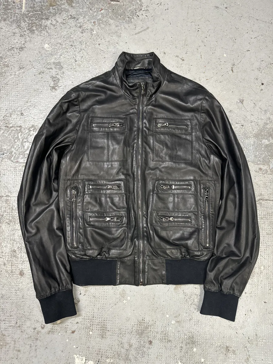 2000s Dolce & Gabbana Multi Zips Black Leather Jacket