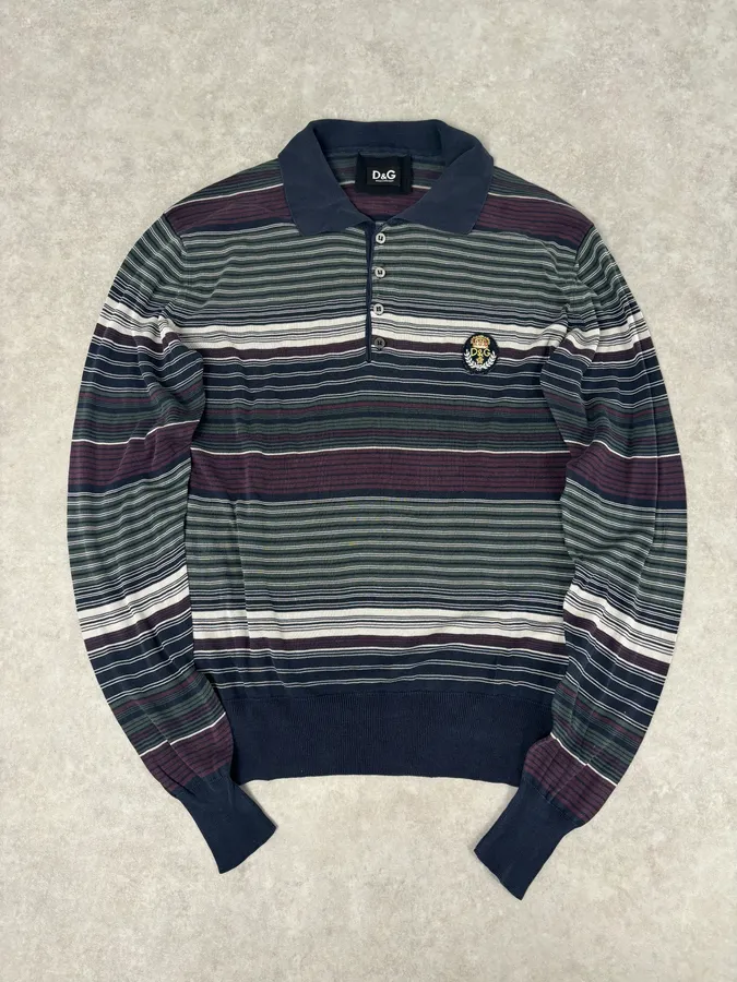 2000s Dolce & Gabbana Multicolor Striped Signature Polo Sweater