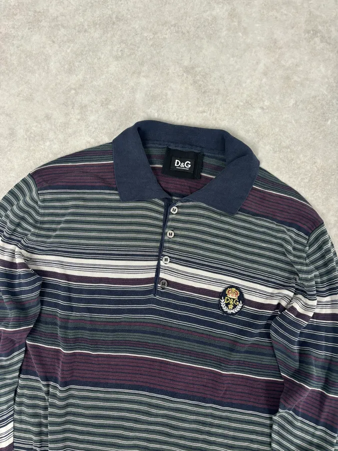 2000s Dolce & Gabbana Multicolor Striped Signature Polo Sweater - Image 4