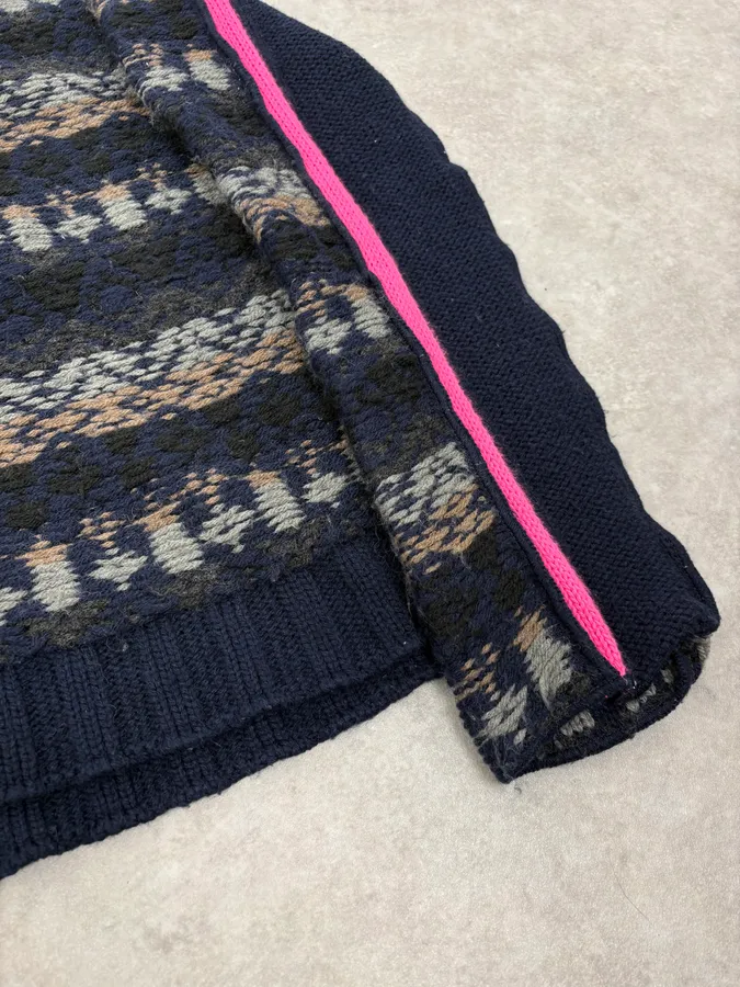 2000s Dolce & Gabbana Navy Abstract & Pink Wool Zip-up Sweater - Image 7
