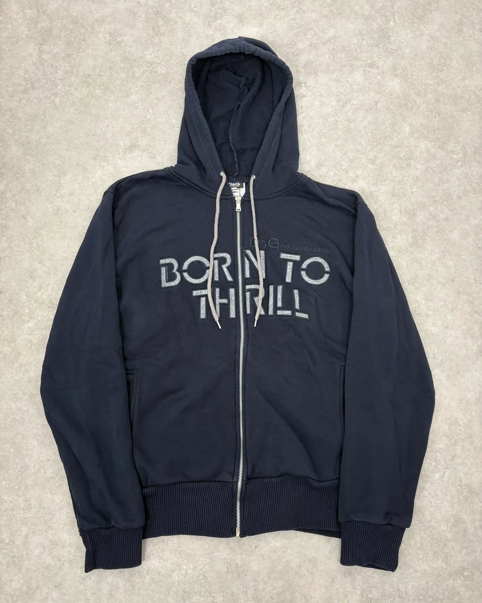 2000s Dolce & Gabbana Navy Born To Thrill Zip-up Hoodie
