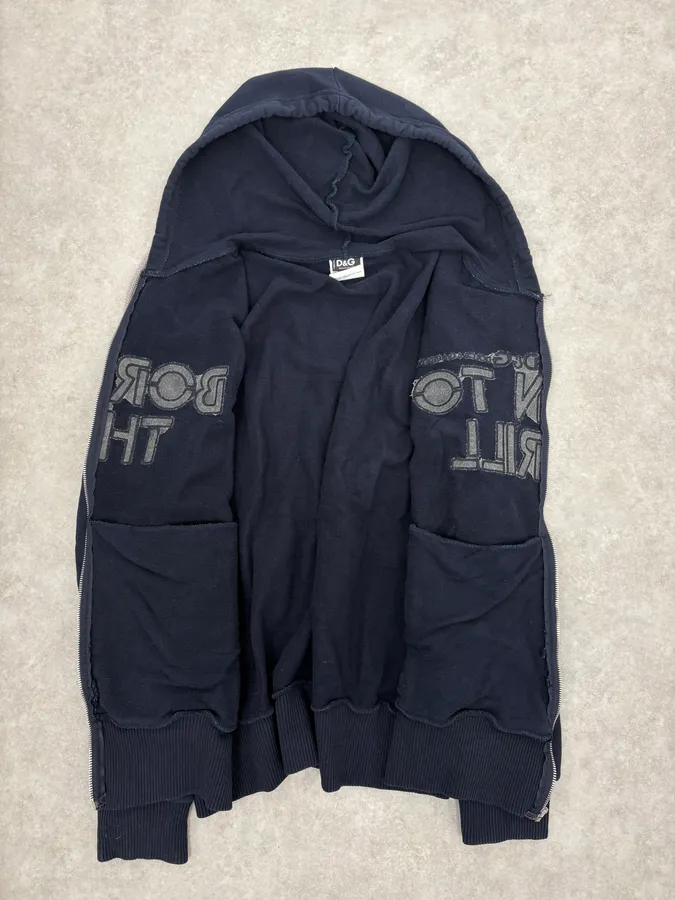 2000s Dolce & Gabbana Navy Born To Thrill Zip-up Hoodie - Image 7