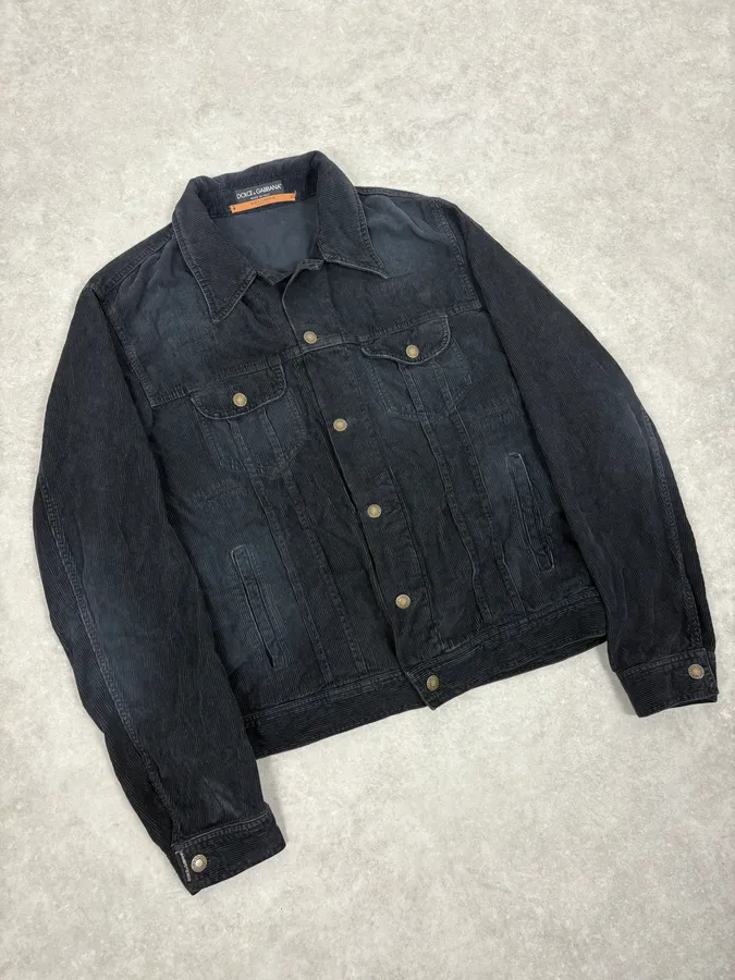 2000s Dolce & Gabbana Navy Cordurroy Jacket - Image 4