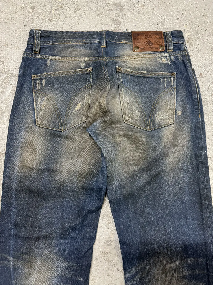 2000s Dolce & Gabbana Navy Faded Denim Jeans - Image 6