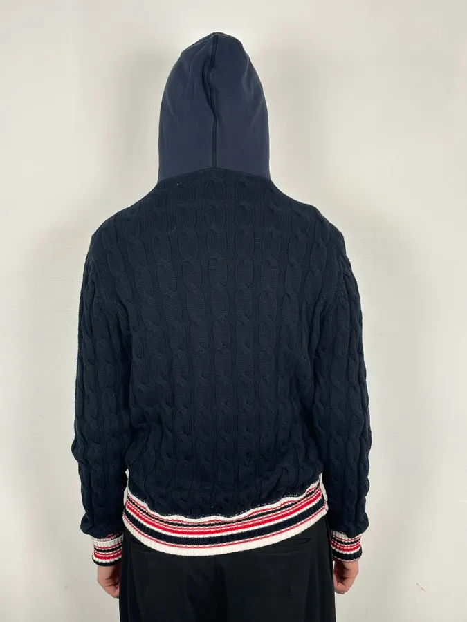 2000s Dolce & Gabbana Navy Hybeid Striped Zip-Up Hoodie - Image 3