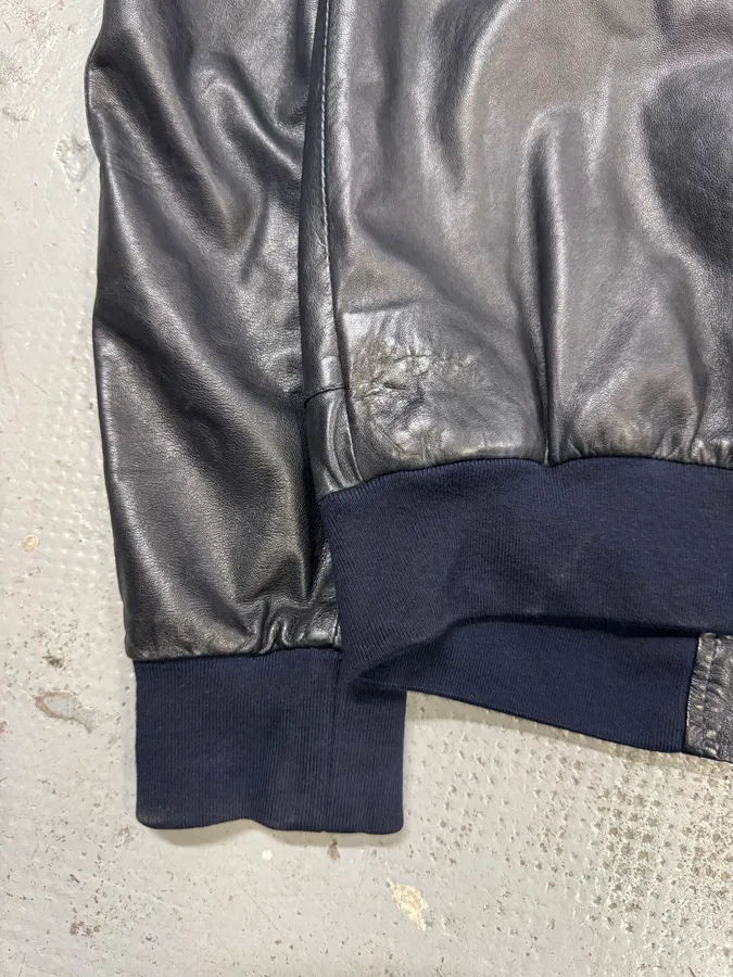 2000s Dolce & Gabbana Navy Leather Bomber Jacket - Image 4