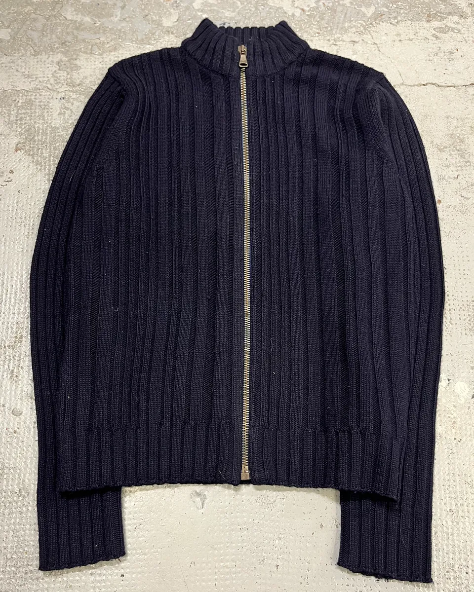 2000s Dolce & Gabbana Navy Minimalist Zip-Up Sweater - Image 4