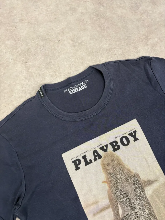 2000s Dolce & Gabbana Navy Playboy T-Shirt - Image 5