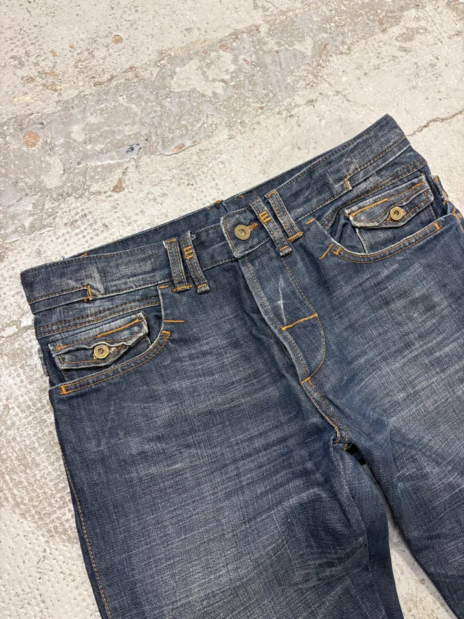 2000s Dolce & Gabbana Navy Raw Faded Denim Jeans - Image 6