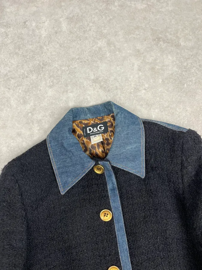 2000s Dolce & Gabbana Navy Tweed & Denim Hybrid Jacket - Image 5