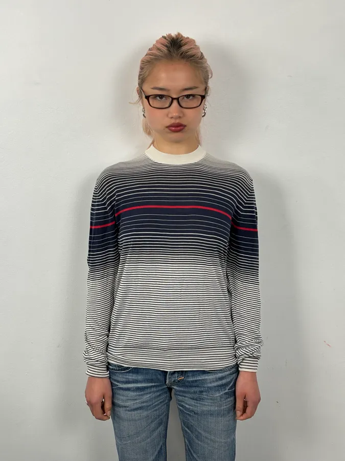 2000s Dolce & Gabbana Navy & White Gradient Striped Sweater
