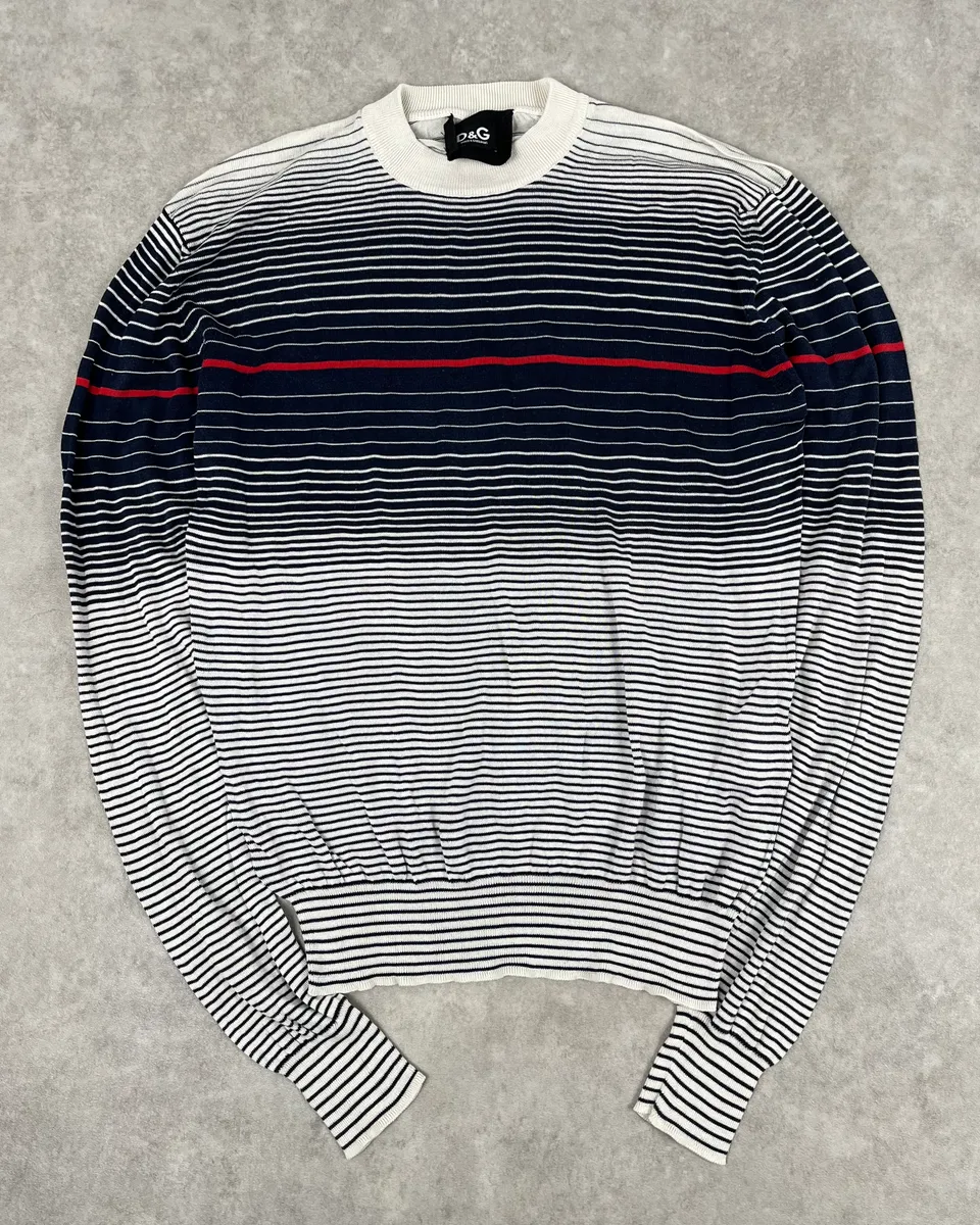2000s Dolce & Gabbana Navy & White Gradient Striped Sweater - Image 3