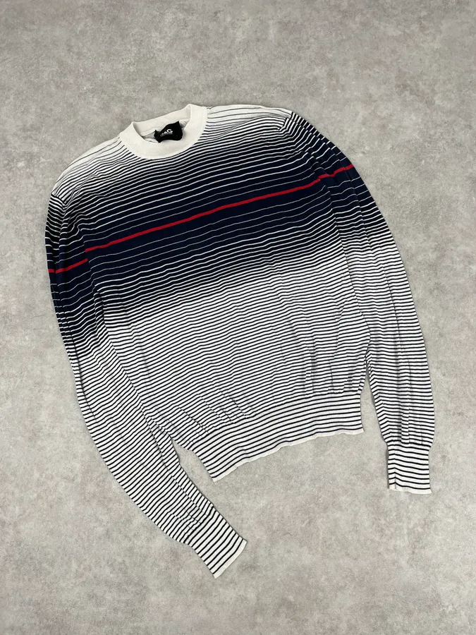 2000s Dolce & Gabbana Navy & White Gradient Striped Sweater - Image 5