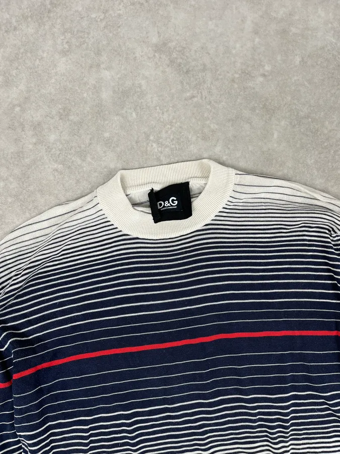 2000s Dolce & Gabbana Navy & White Gradient Striped Sweater - Image 6