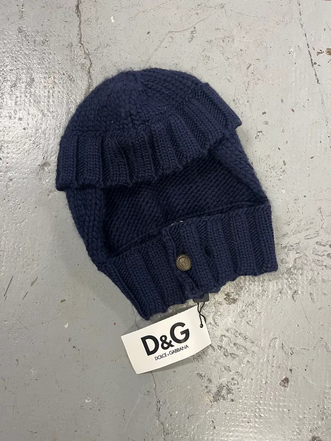 2000s Dolce & Gabbana Navy Wool Hood Hat - Image 5