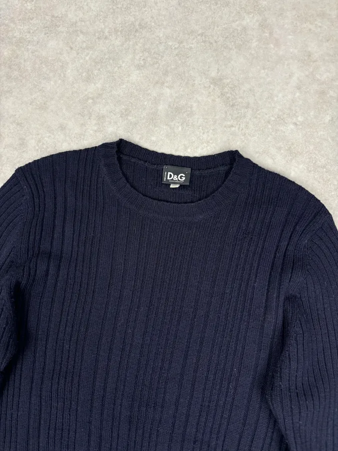 2000s Dolce & Gabbana Navy Wool Ribbed Sweater - Image 5