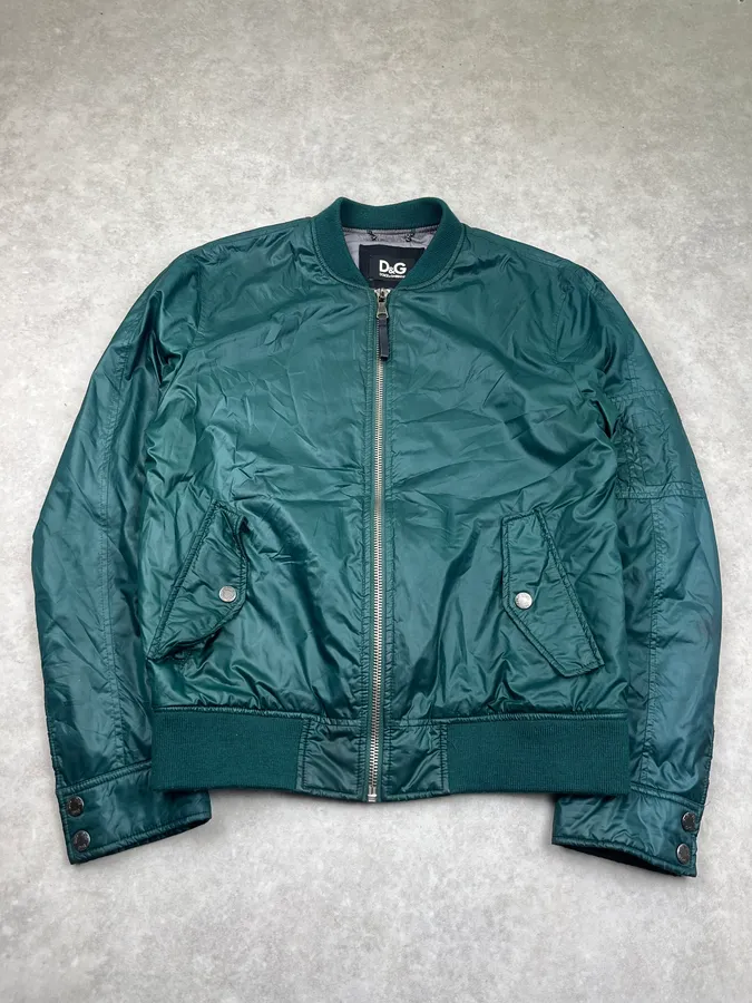 2000s Dolce & Gabbana Nylon Dark Green Forest Bomber Jacket