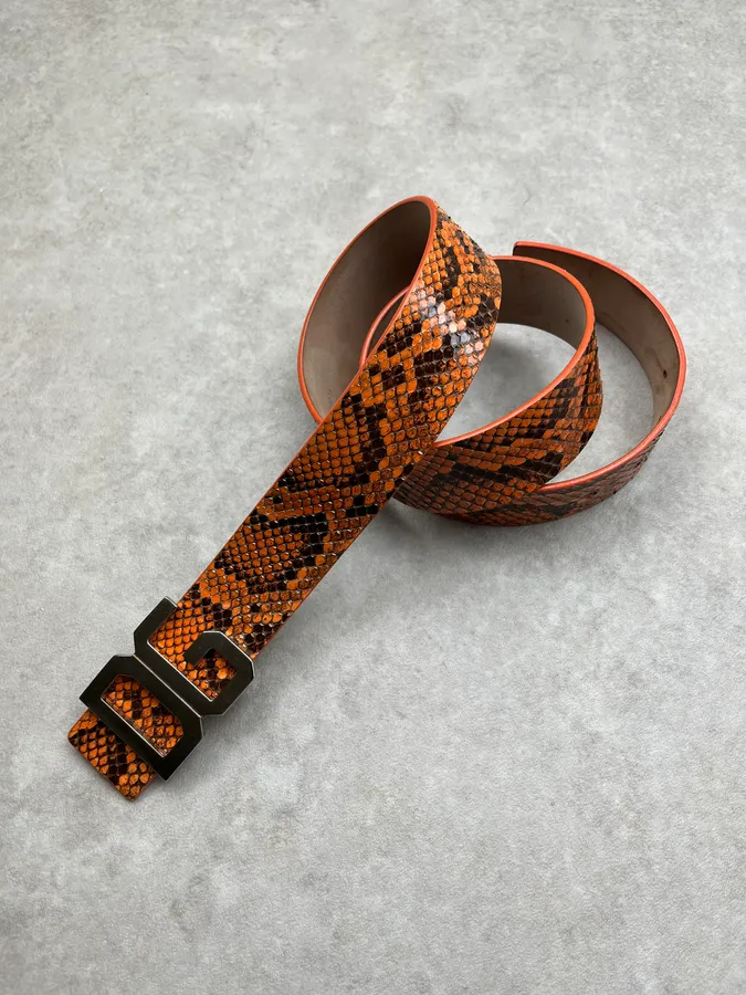 2000s Dolce & Gabbana Orange Python Scales Leather Belt - Image 4