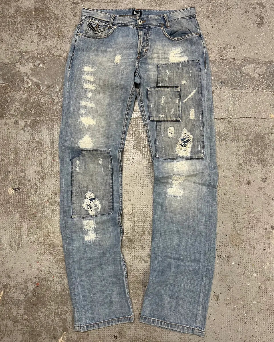 2000s Dolce & Gabbana Patches Blue Denim Jeans
