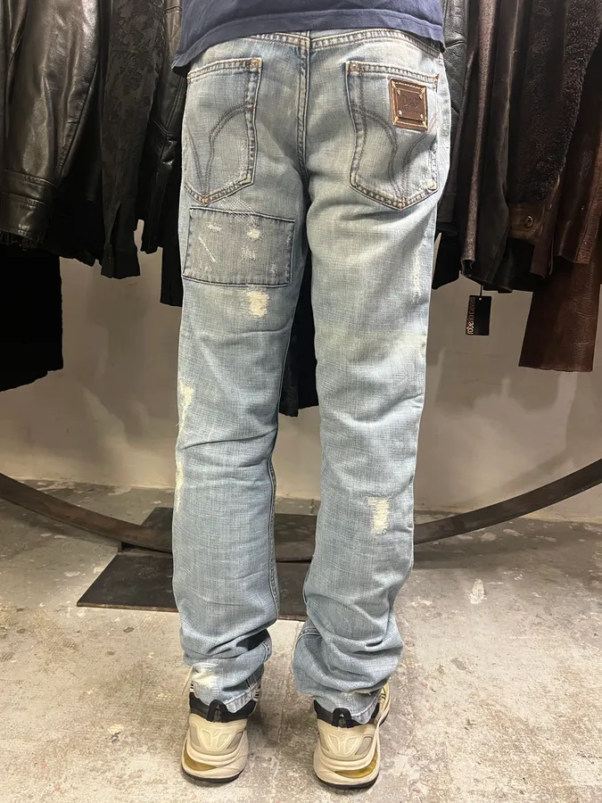 2000s Dolce & Gabbana Patches Blue Denim Jeans - Image 4
