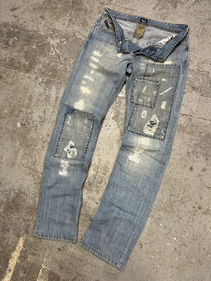 2000s Dolce & Gabbana Patches Blue Denim Jeans - Image 6