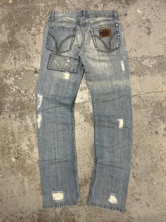 2000s Dolce & Gabbana Patches Blue Denim Jeans - Image 7